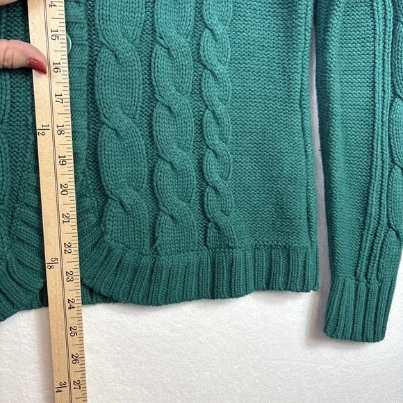St. Johns Bay Cable Knit Sweater Womens Sz L Green Button up Cardigan Preppy Mom - Picture 7 of 11